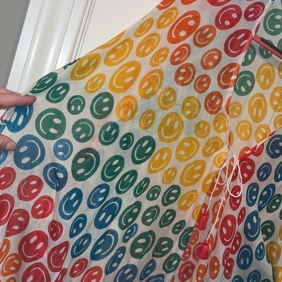 Cute smiley face rainbow lightweight poncho coverup one size boho hippie - Picture 16 of 16
